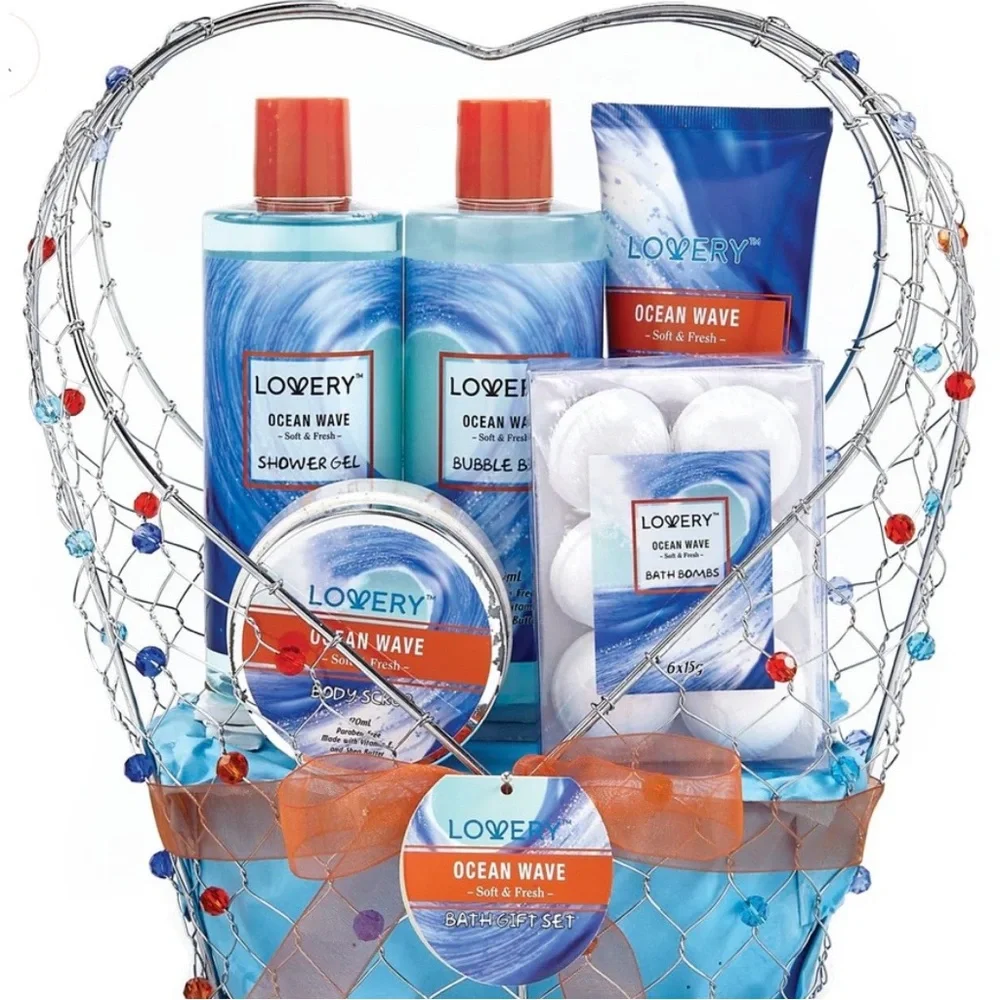 Lovery Ocean Wave Bath & Body Gift Set with bag & bow & gift tag.